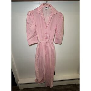 Vintage Joni Blair Red Striped Jumpsuit 1980s Size Small Long Sleeve Lightweight